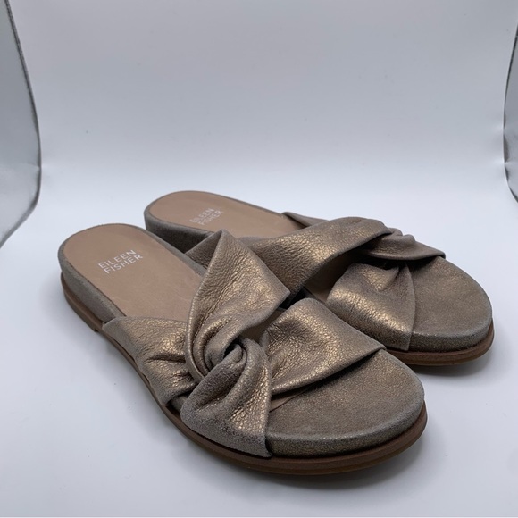 Eileen Fisher Dello Slide Sandal NWOB size 5 Gold slip on wedding party guest650 - Picture 2 of 9